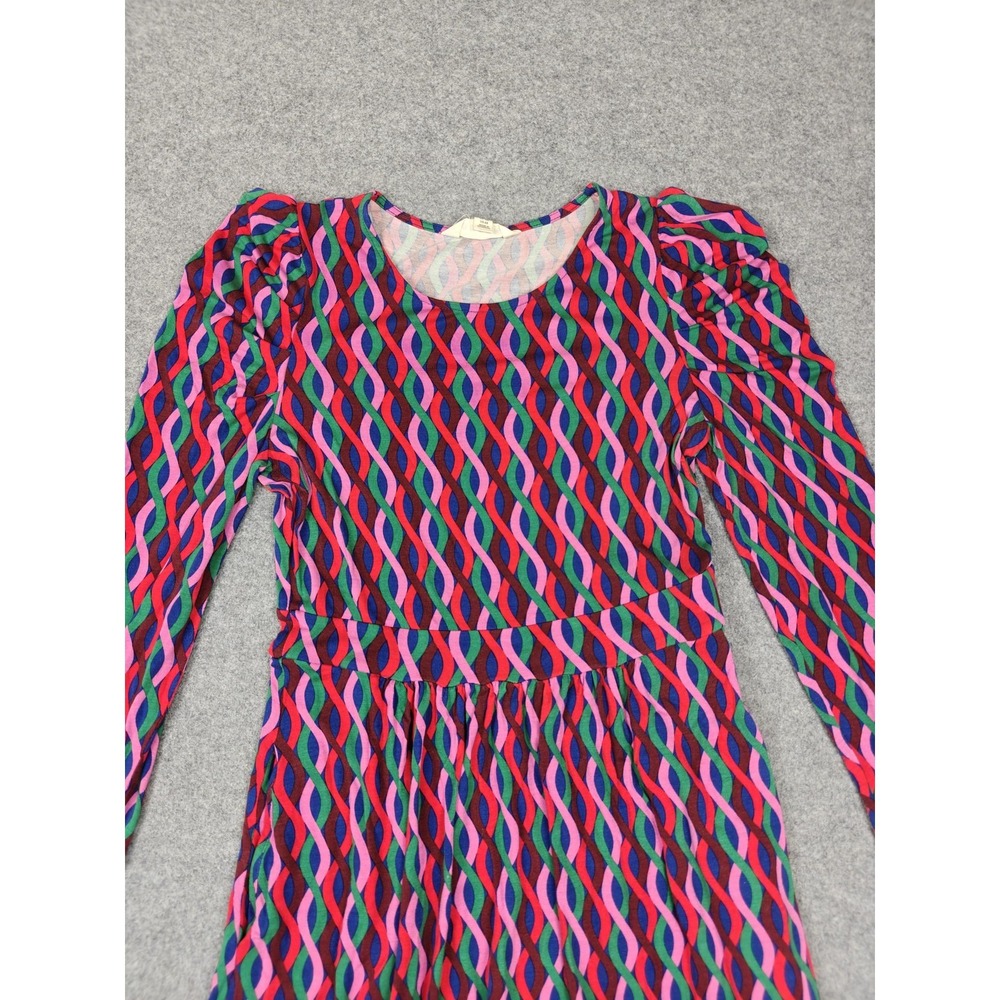 Boden Dress Womens 6 Multicolor Wavy Stripe Fit & Flare Puff Sleeve Midi - Picture 2 of 9